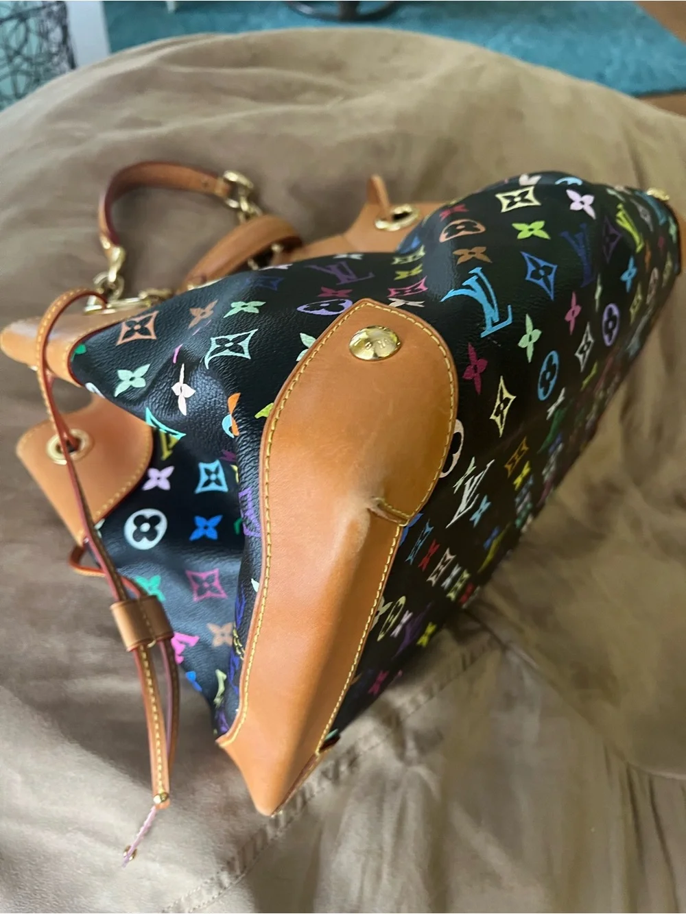 Louis Vuitton Ursela- Black Multicolor Monogram Shoulder Bag with Tan Trim - Picture 7 of 13